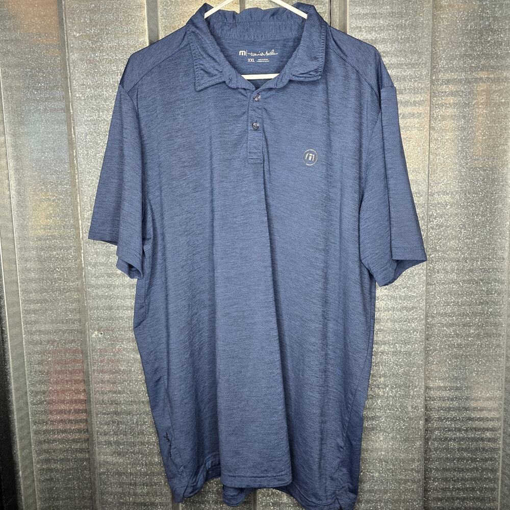 TravisMathew Mens XXL Blue Heather Performance Golf Polo Shirt Stretch Casual